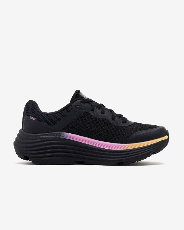 FRG MAX CUSHIONING ENDEAVOUR black running shoe with breathable mesh upper and cushioned insole top view