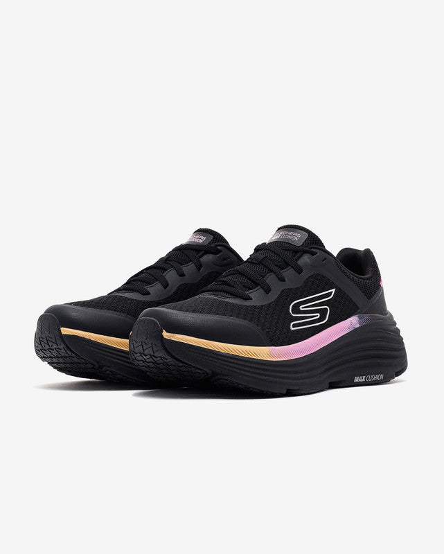 FRG MAX CUSHIONING ENDEAVOUR black running shoe with a thick, gradient-coloured midsole and breathable mesh upper