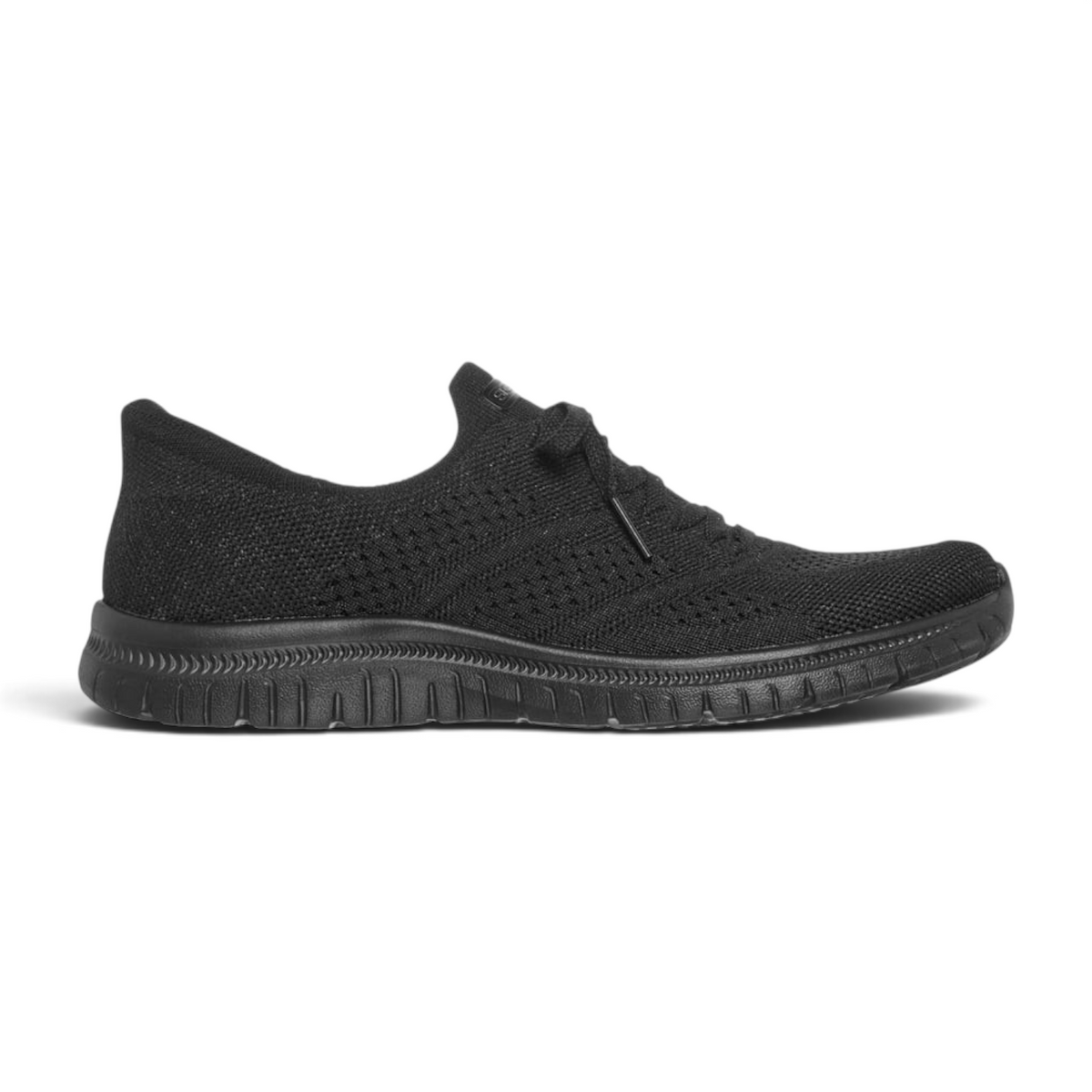 FRG Skechers Virtue Flawless black vegan slip-in sneaker with engineered knit upper and cushioned memory foam insole