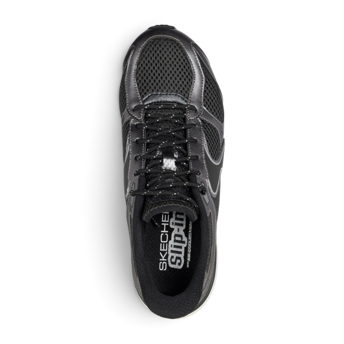 FRG Skechers Slip-ins Exhilarate sneaker in black and grey with metallic overlays and breathable mesh upper