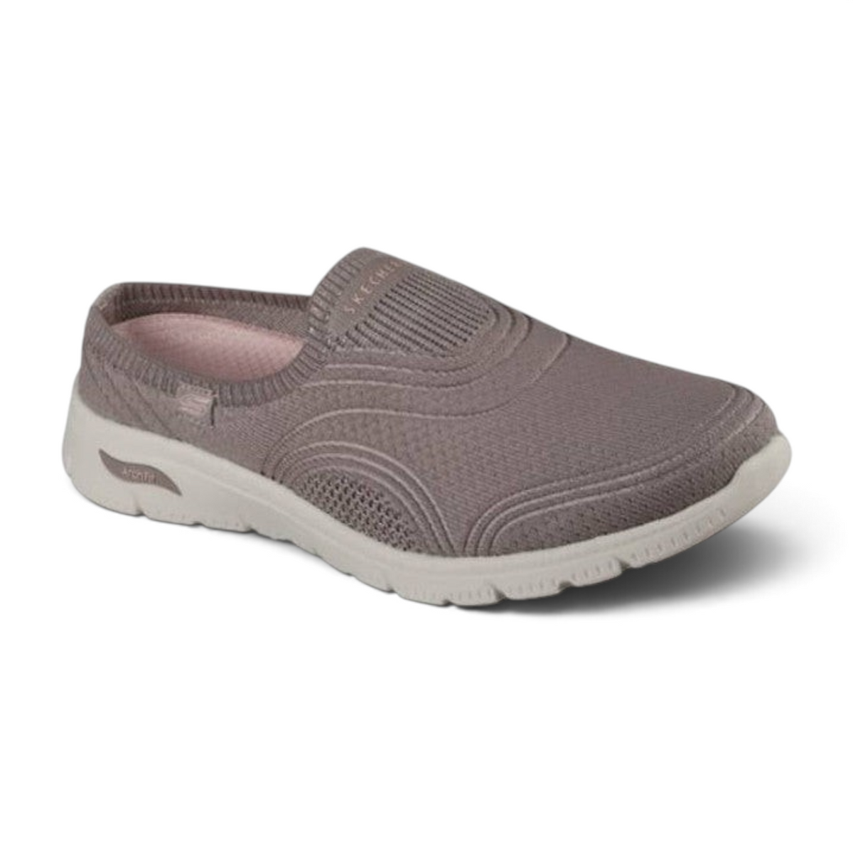 FRG Skechers Arch Fit Refine 2.0 taupe vegan slip-on sneaker with stretch-knit upper and arch support cushioning