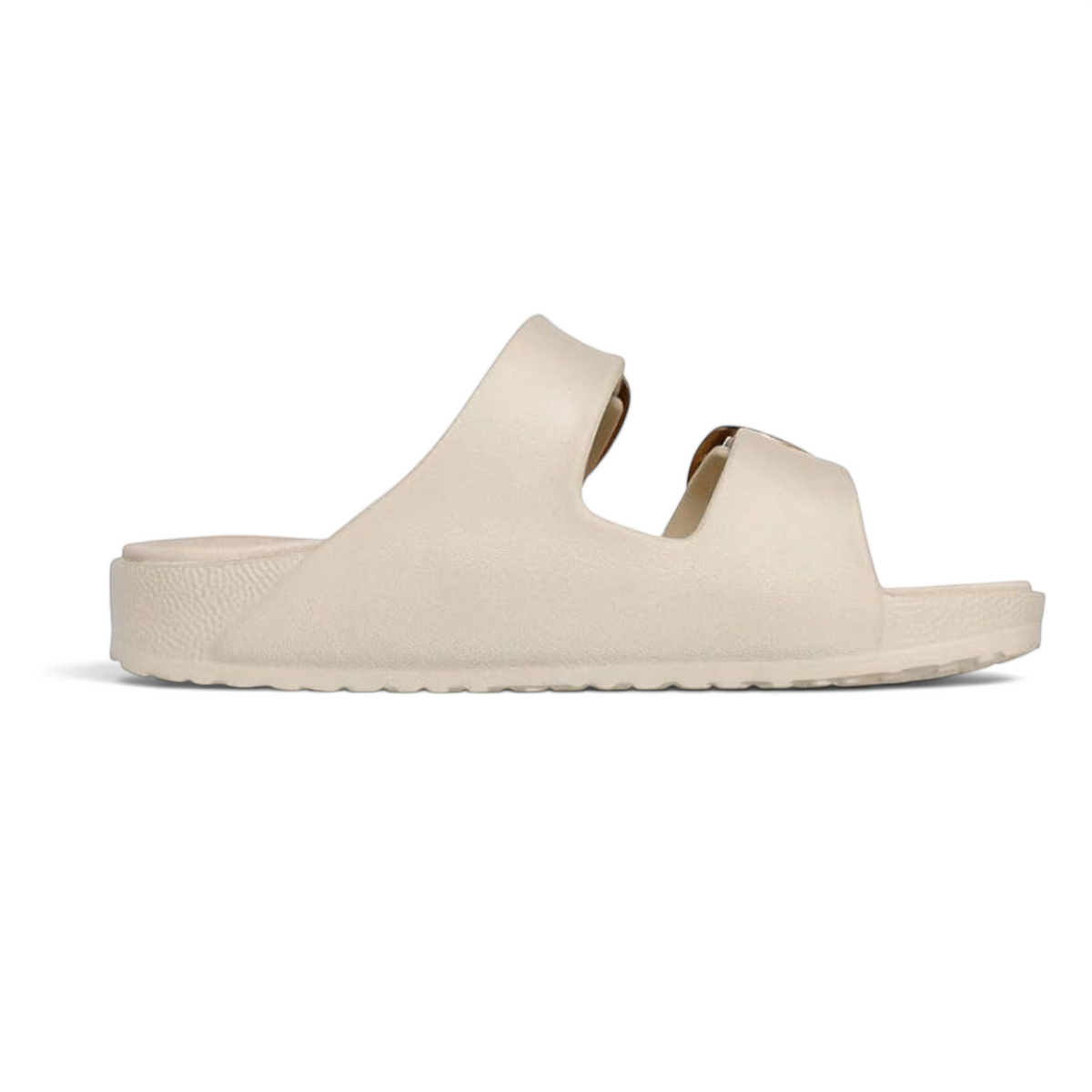 FRG Arch Fit Cali Breeze 2.0 Gold Star slide sandals in cream with dual adjustable buckles and contoured footbed