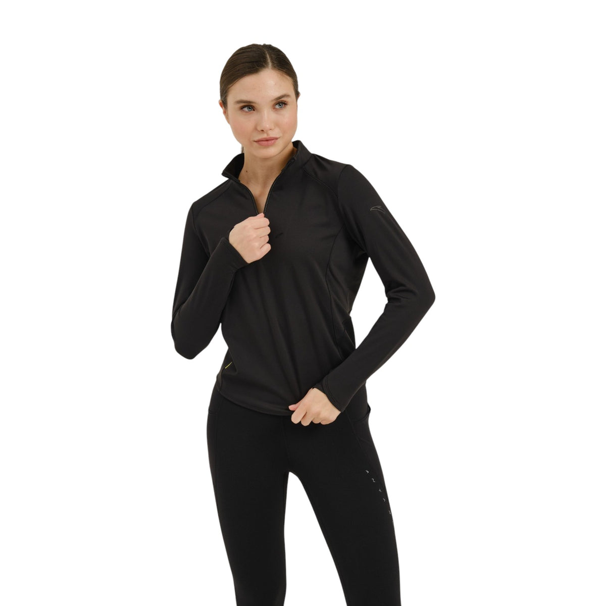 ANTA Zip-Neck Long Sleeve Top - Black