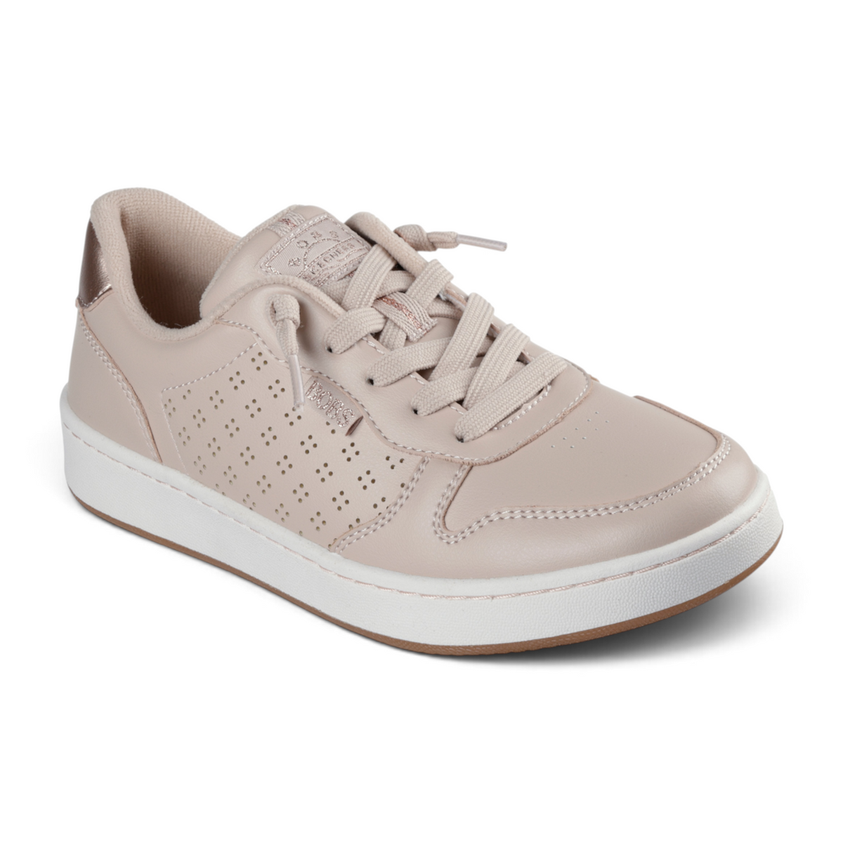 FRG BOBS from Skechers B Cute Court Luxe Kicks in blush pink duraleather with metallic accents and memory foam insole