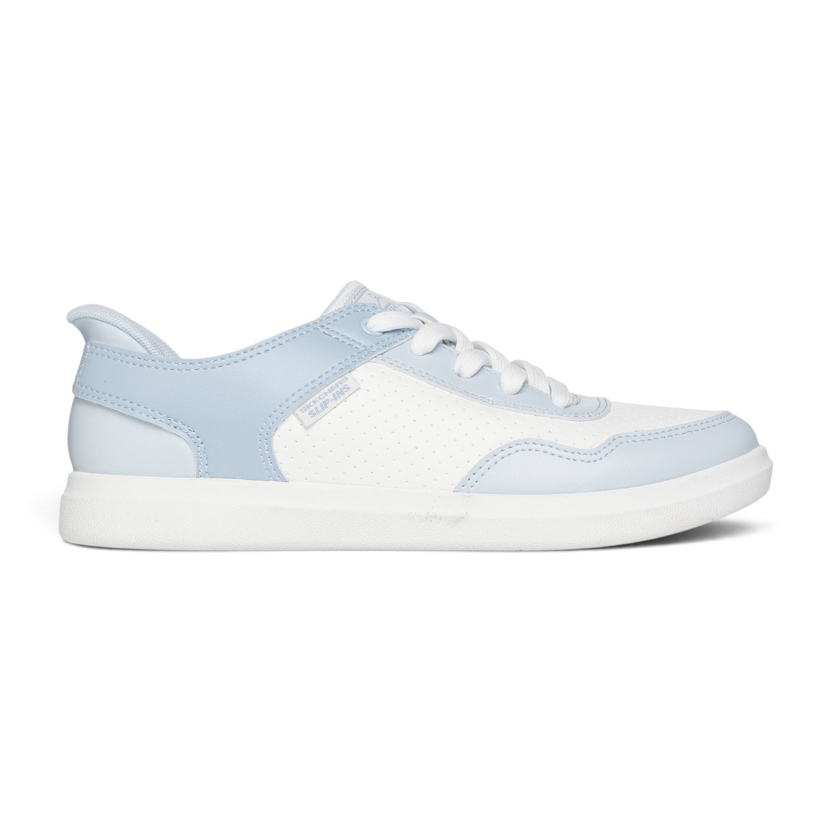 FRG Skechers BOBS D'Vine So Hooked slip-on sneaker in light blue and white colorblocked synthetic duraleather.