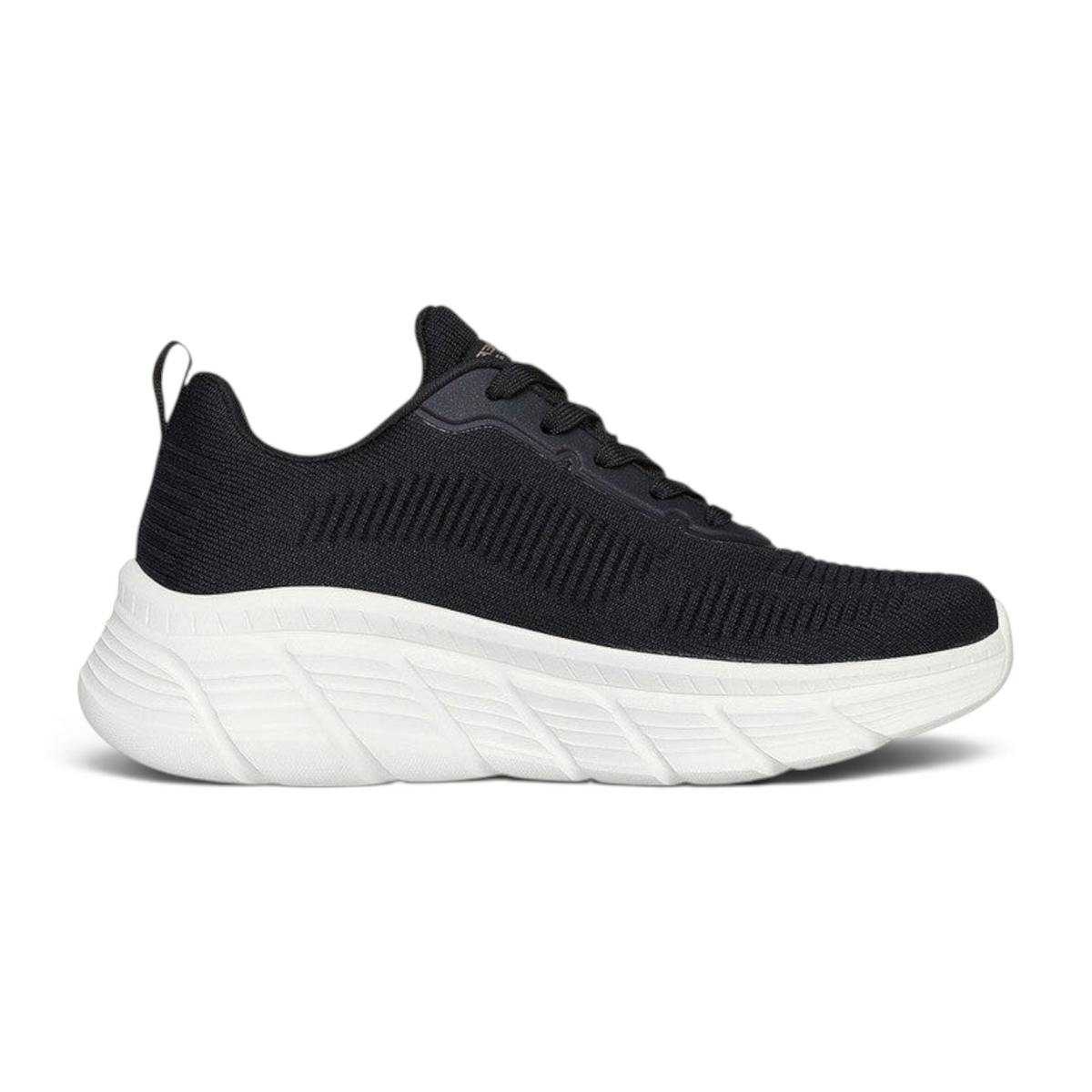 FRG Skechers BOBS Sport B Flex high-top sneaker in black knit with a thick white cushioned sole