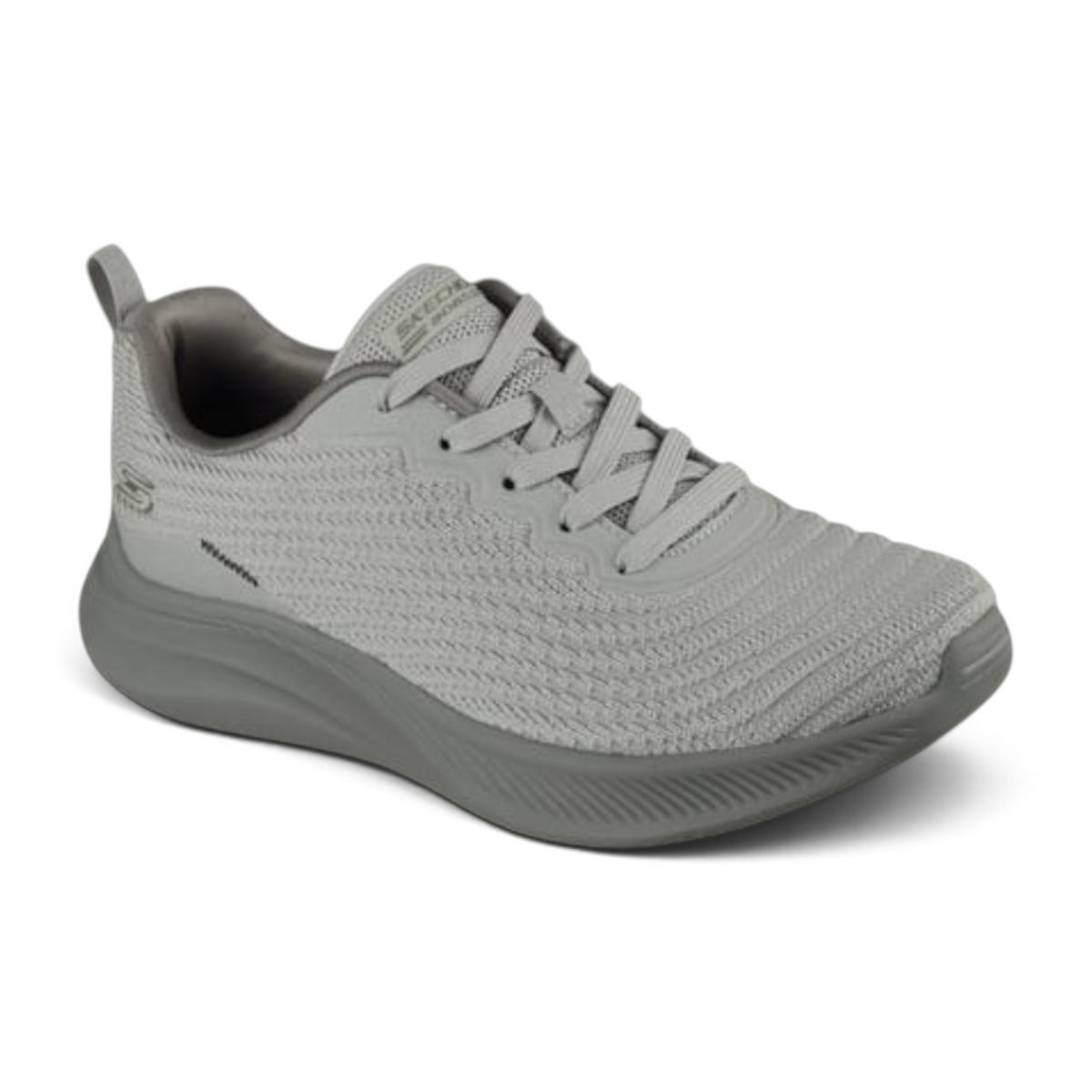 FRG BOBS Moda Flex Mellow Dawn light grey athletic sneaker with a breathable knit upper and cushioned sole