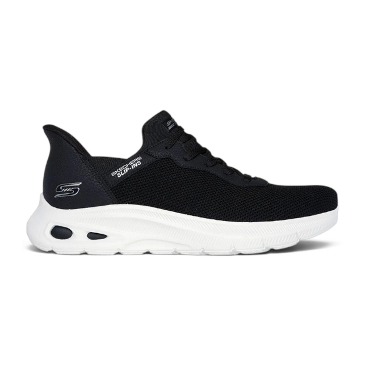 FRG BOBS UNITY black slip-in sneaker with breathable mesh upper and white cushioned midsole
