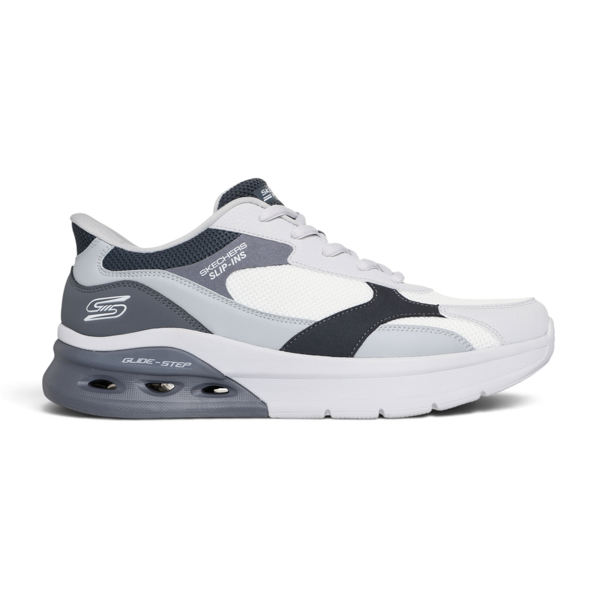 FRG BOBS ARC WAVES 2.0 slip-in sneakers in white and grey with breathable mesh and cushioned Glide-Step sole