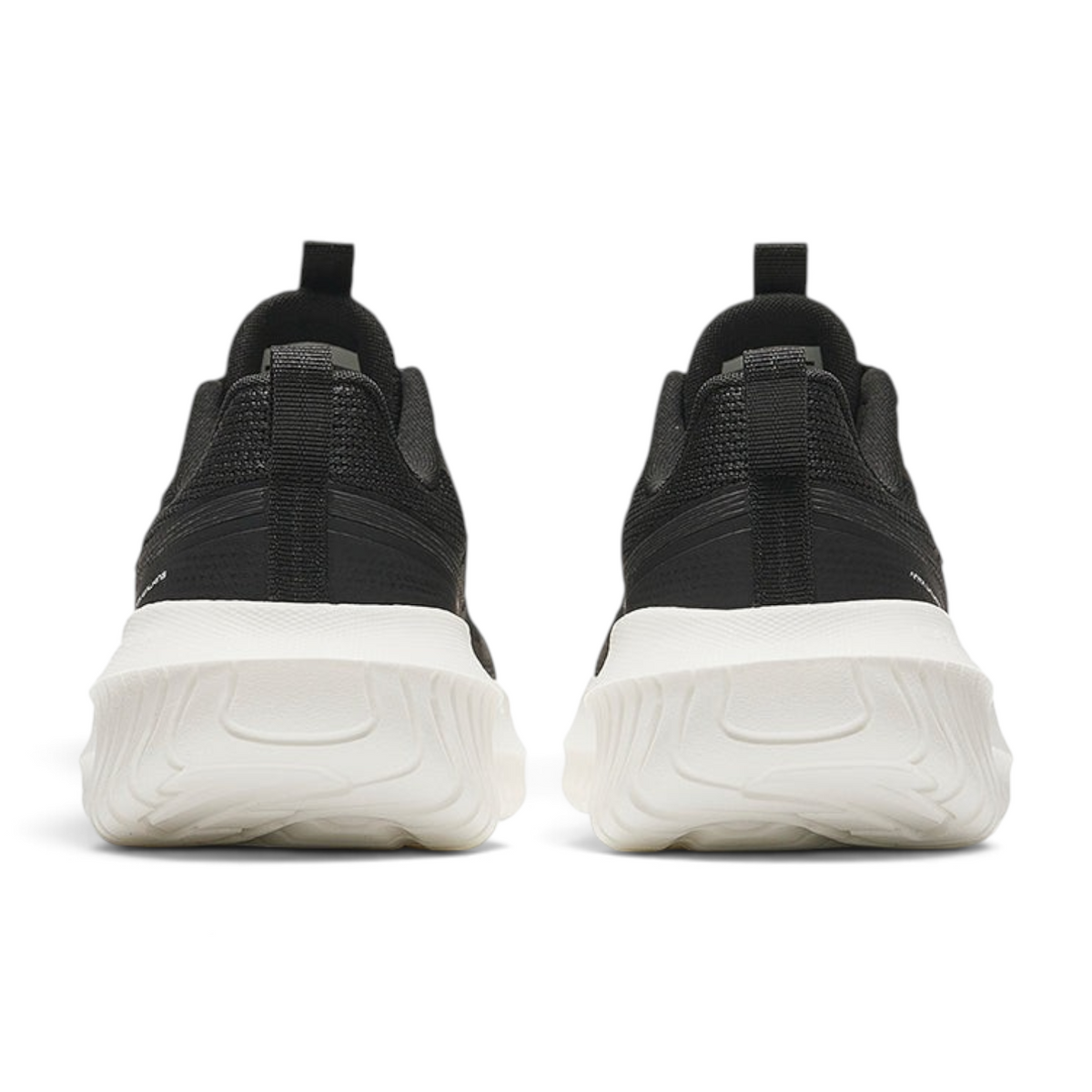 FRG cross-training shoes in black with a thick white textured sole, viewed from the back