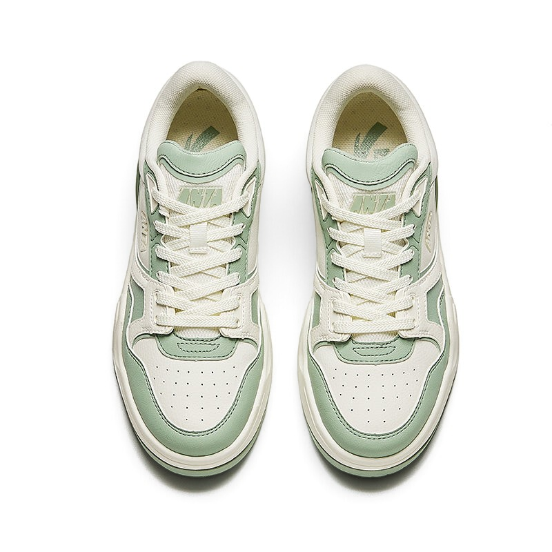 FRG X-GAME SHOES in sage green and off-white leather with a perforated toe box and lace-up design