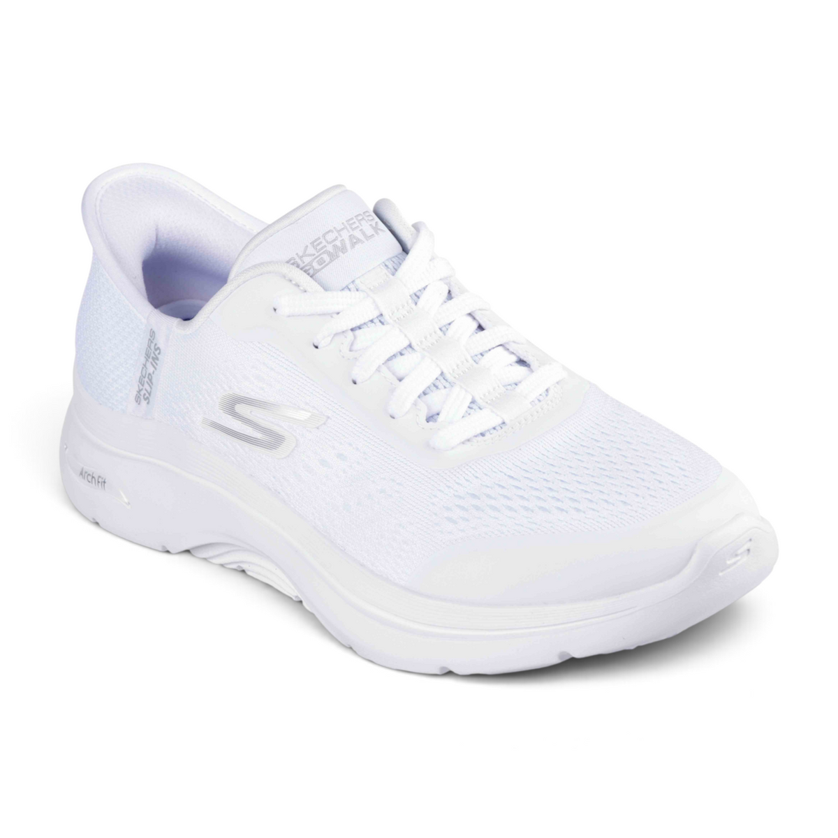 FRG Skechers GO WALK ARCH FIT 2.0 VALENC white mesh walking sneaker with cushioned sole and lace-up design