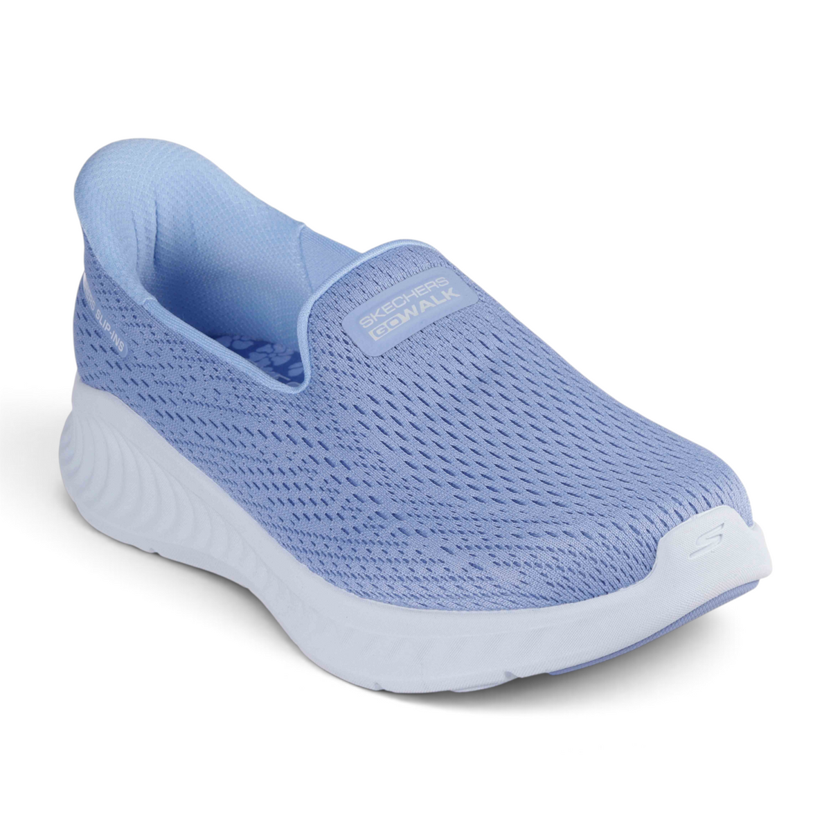 FRG Skechers Go Walk Now Ivy light blue slip-on walking shoe with breathable mesh upper and white cushioned sole