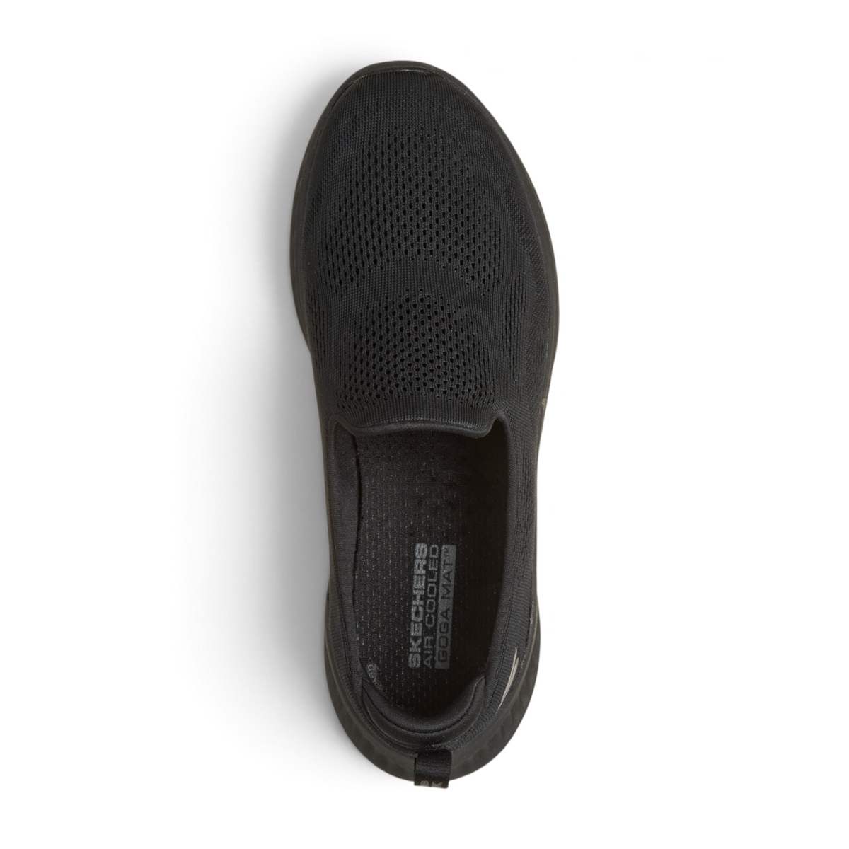 FRG GO WALK NOW ELIANA black slip-on walking shoe with breathable mesh upper and cushioned insole top view