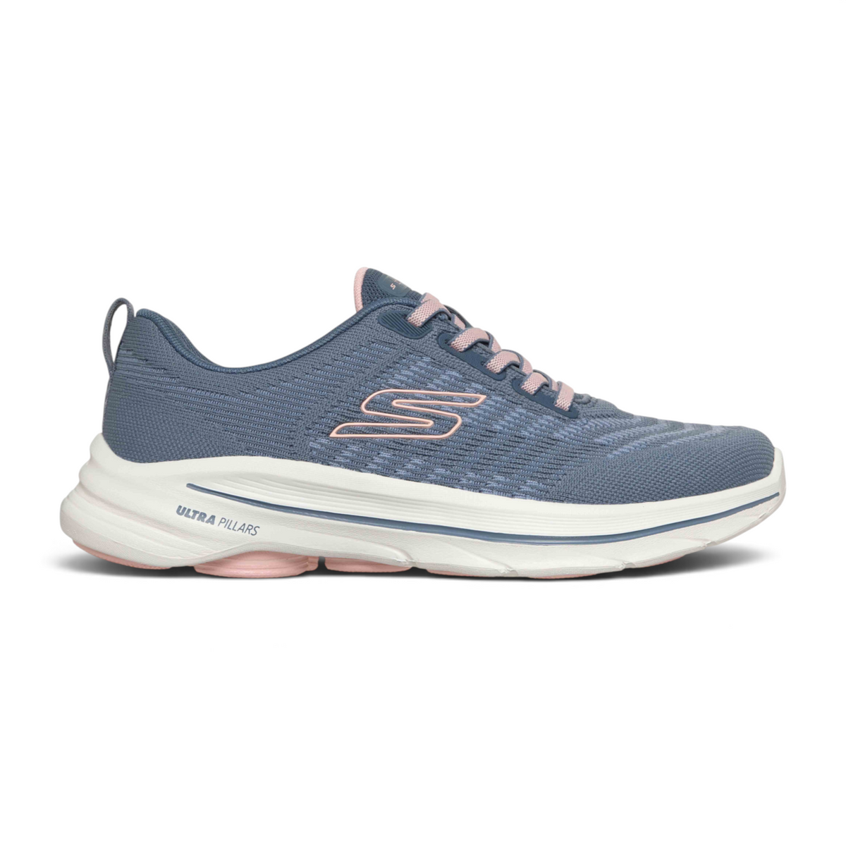 FRG GO WALK 8 - BRITT women's blue walking sneaker with pink accents and white Ultra Pillars cushioned sole