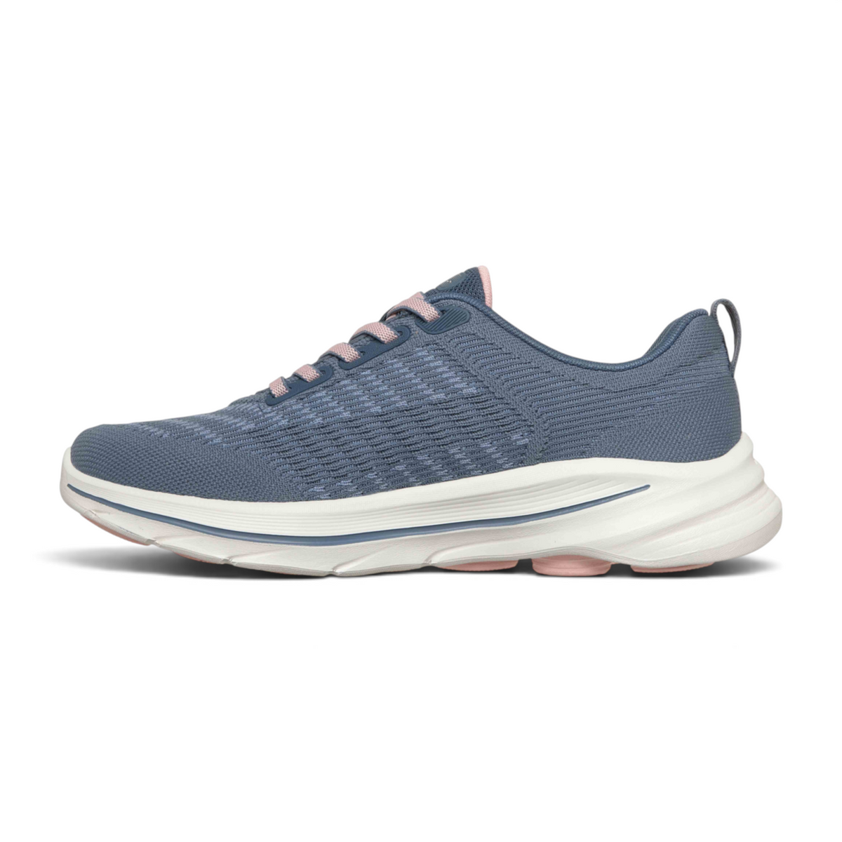 FRG GO WALK 8 - BRITT women's blue mesh walking sneaker with pink laces and a thick white cushioned sole