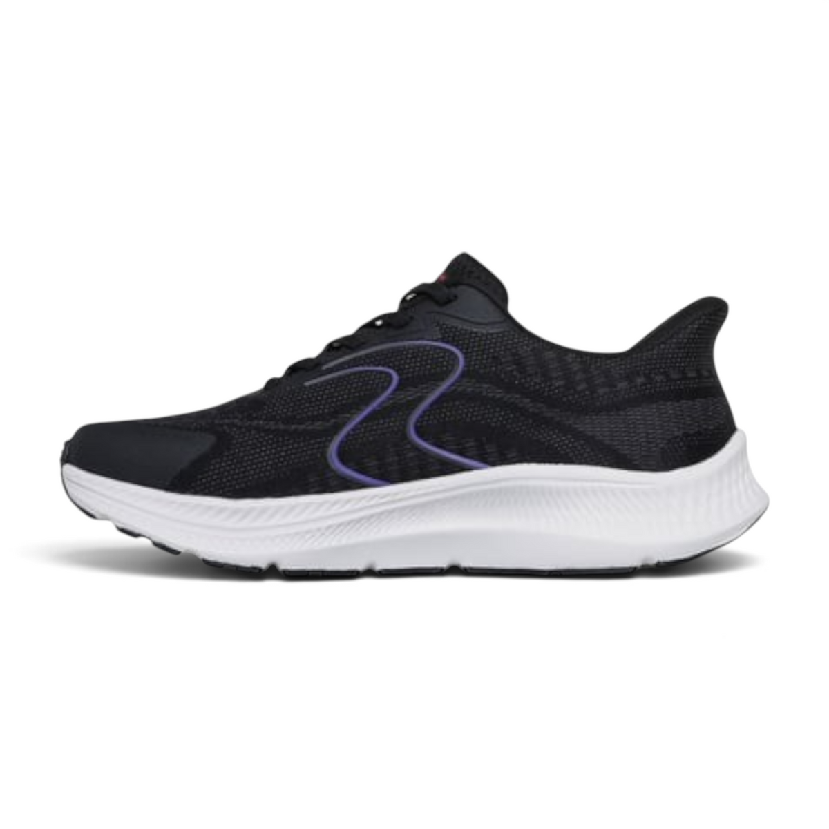 FRG GO RUN CONSISTENT 2.0 LOCKHART black running shoe with purple accents and a white cushioned midsole