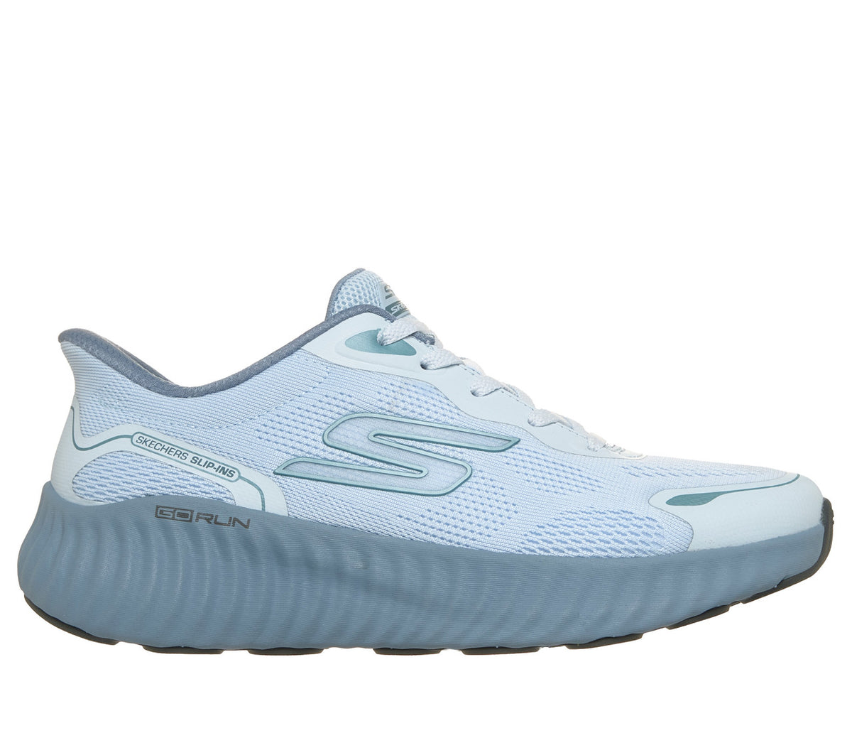 FRG Skechers GO Run Now Regent light blue breathable hands-free running shoe with a cushioned sole