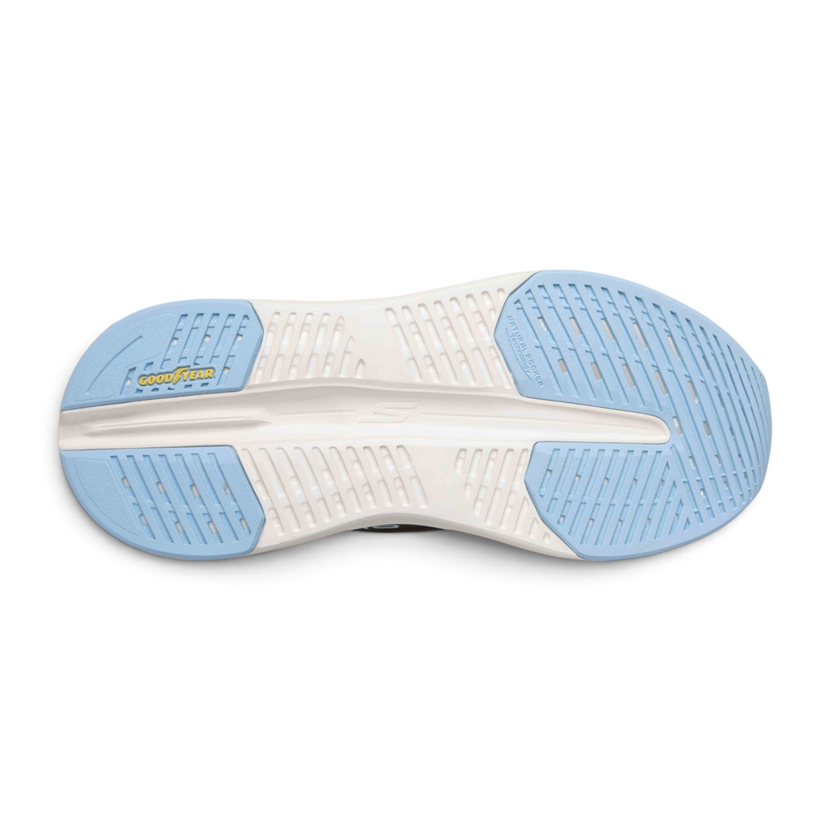 FRG MAX CUSHIONING GLIDE-STEP sneaker outsole with light blue Goodyear rubber traction and white foam cushioning