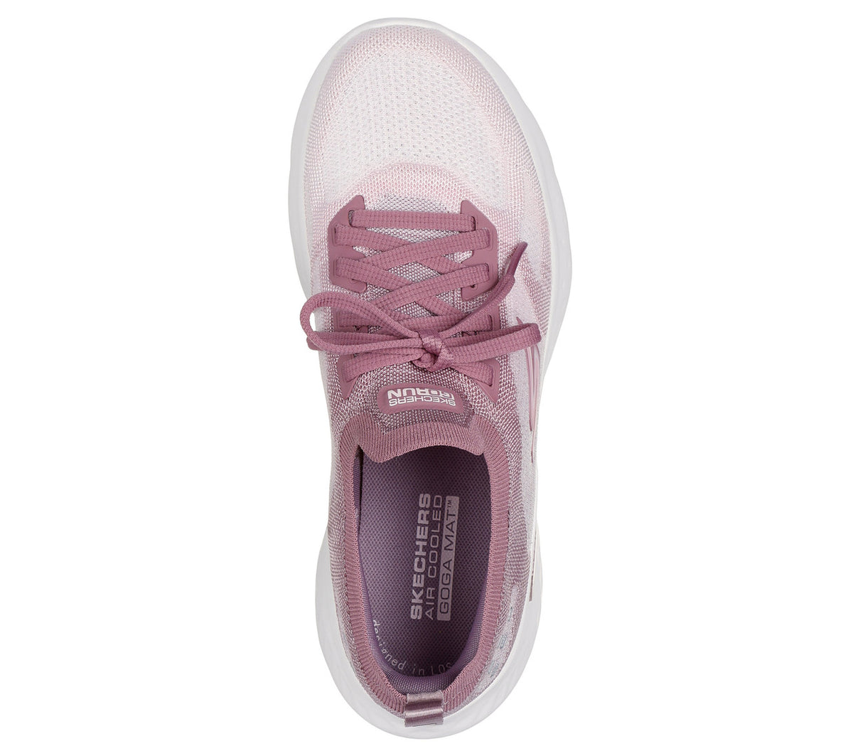 FRG Skechers GO Run Lite mauve running shoe with breathable mesh upper and white cushioned sole, top view.