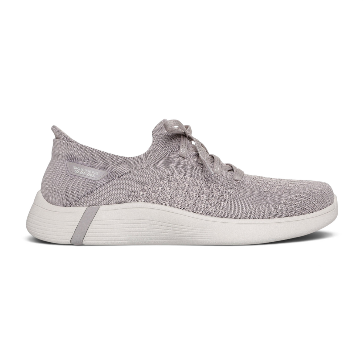 FRG Skechers ON-THE-GO Swift taupe knit slip-on sneaker with lightweight ULTRA GO cushioning and side logo detail.