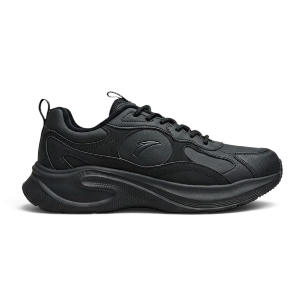 FRG ANTA Shadow chunky casual sneakers in black synthetic leather with a cushioned midsole and rubber outsole.