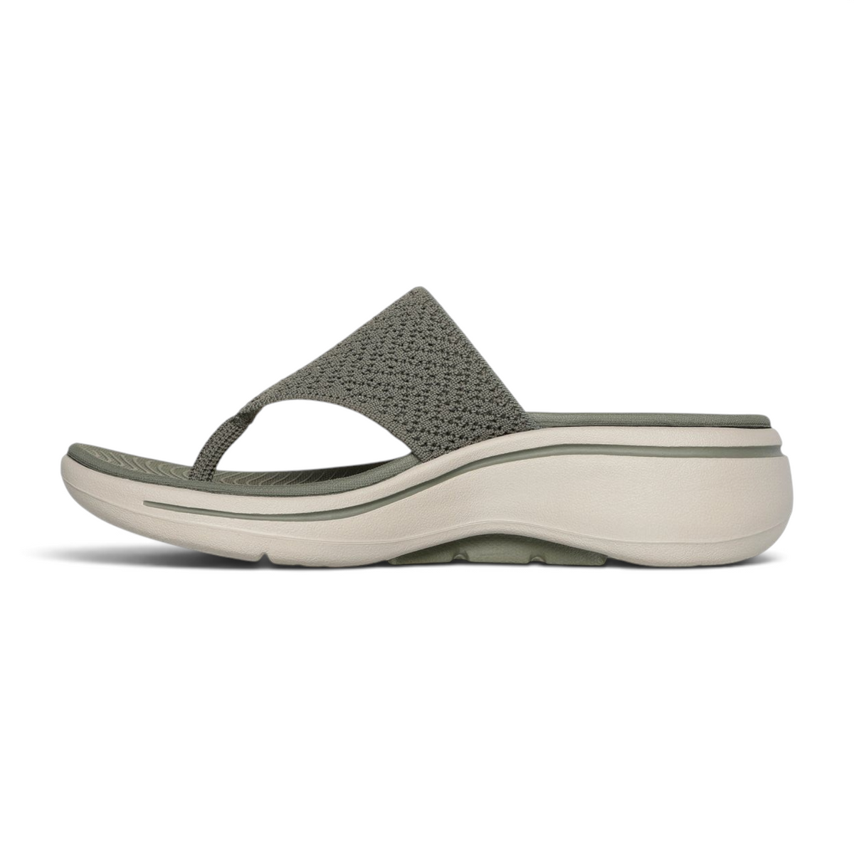 FRG Skechers GO WALK Arch Fit Weekender thong sandal in olive green with a supportive knit mesh upper and thick sole