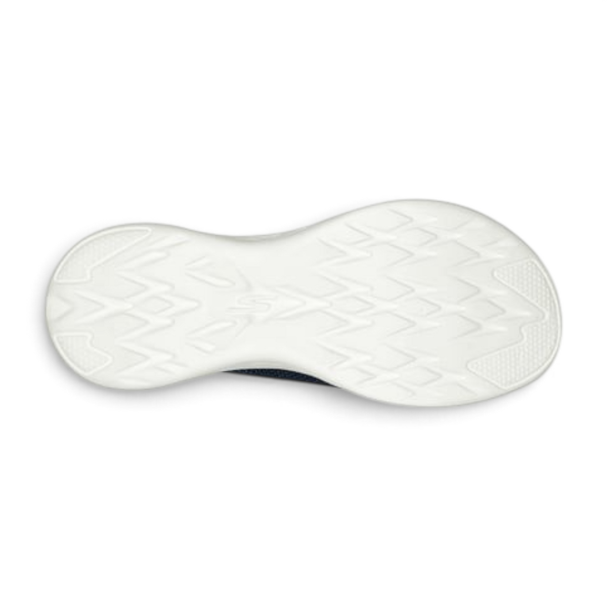 FRG Skechers On-the-GO 600 Flourish sandal showing the white textured 5GEN cushioned outsole from a bottom view