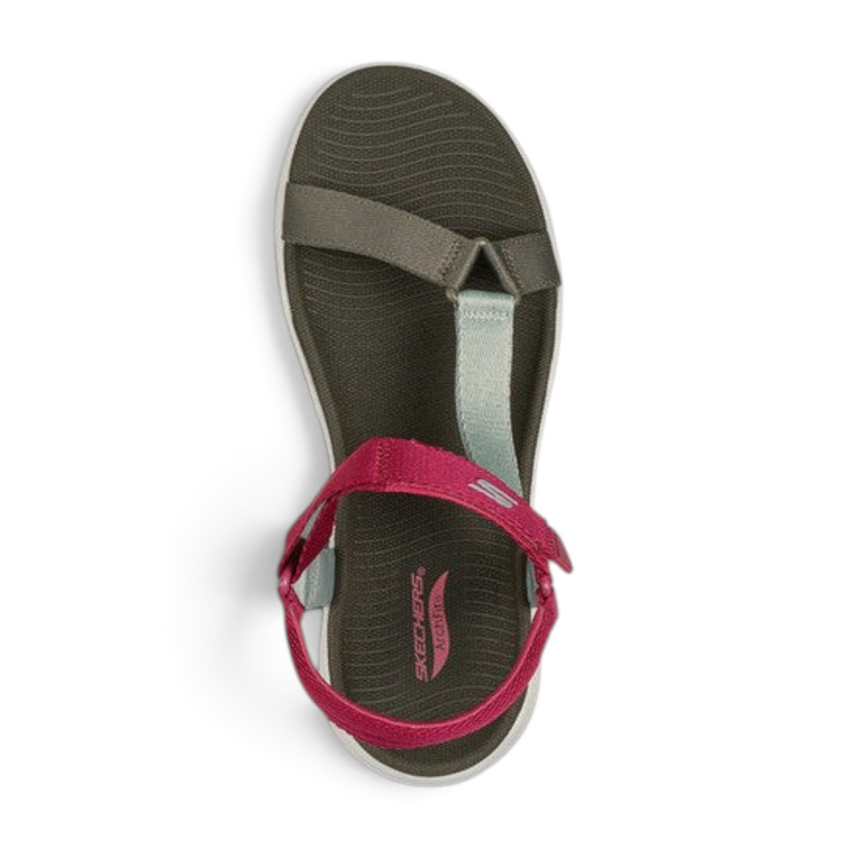 FRG Skechers Arch Fit Radiance sandal in olive, mint, and magenta with adjustable straps and cushioned footbed