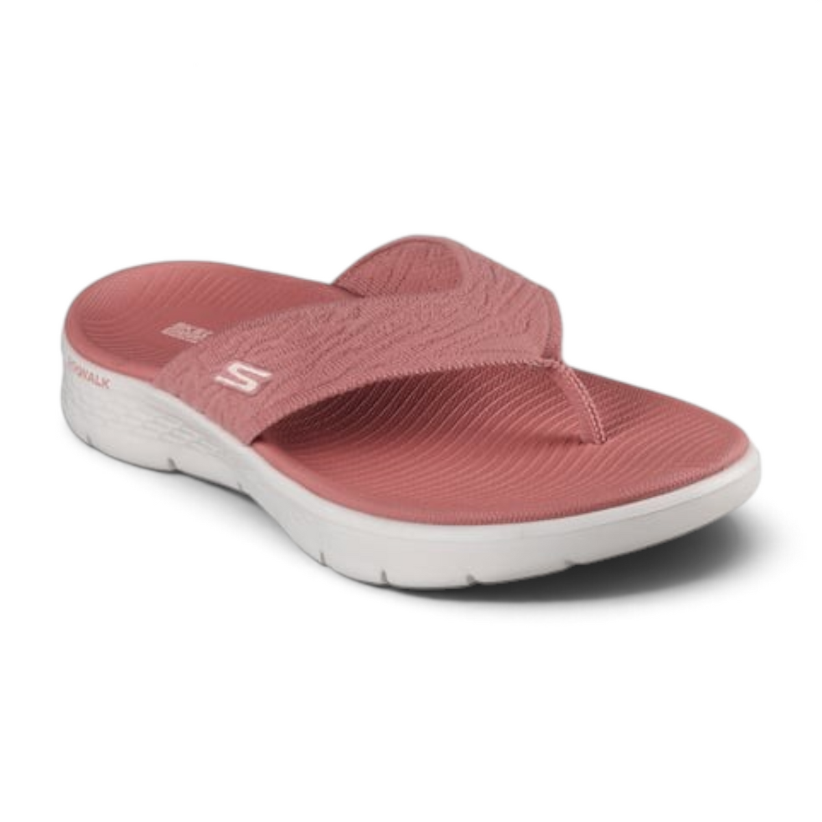 FRG Skechers GO WALK Flex Splendor 3-point thong sandal in dusty rose knit with white cushioned sole.