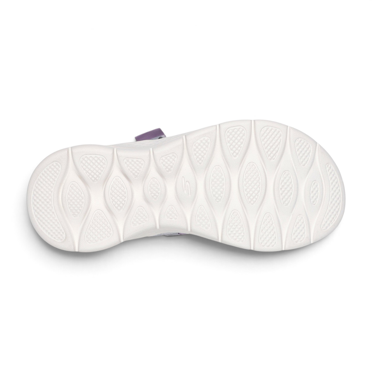 FRG GO WALK FLEX SANDAL featuring a white textured traction outsole with a purple strap detail