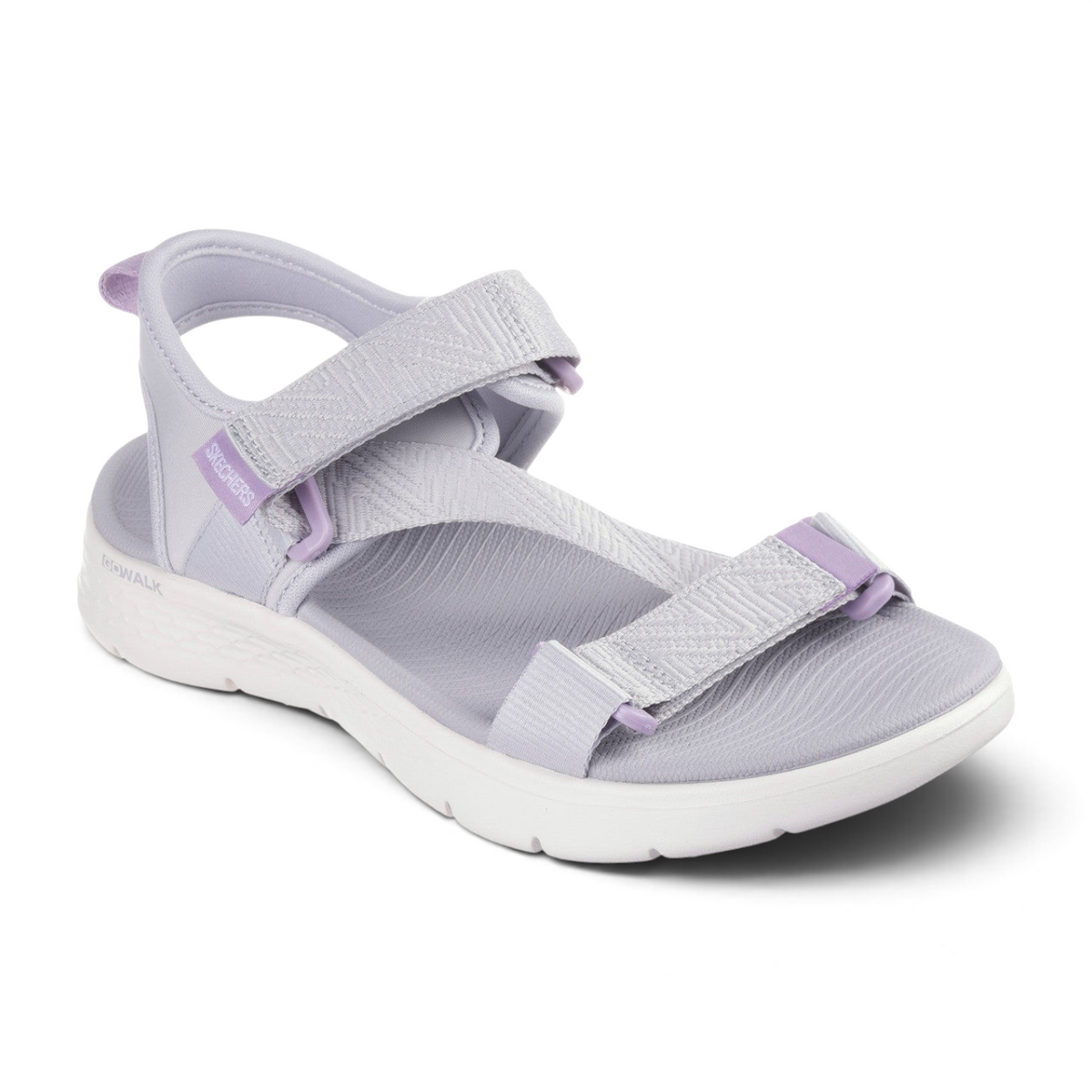 FRG GO WALK FLEX SANDAL in light purple with adjustable hook-and-loop straps and a cushioned white sole.