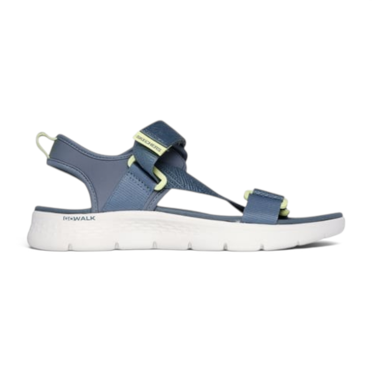 FRG GO WALK FLEX SANDAL in blue with lime green accents, featuring adjustable straps and a white cushioned sole.