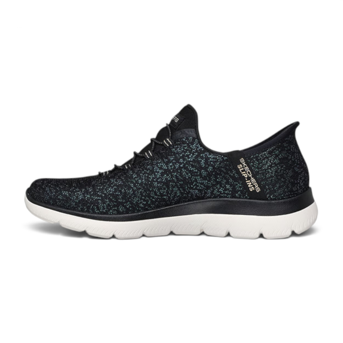 FRG Skechers Summits Lunar Glow slip-on sneakers in black with iridescent mesh upper and white cushioned sole