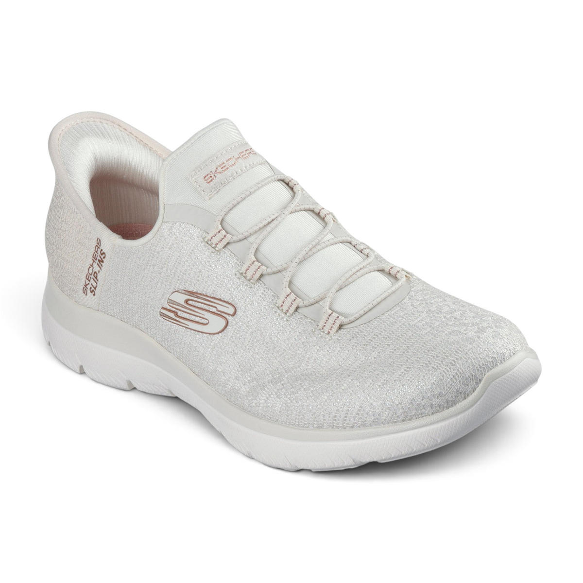 FRG Skechers Summits Natural iridescent mesh slip-on sneaker with cushioned Air-Cooled Memory Foam insole