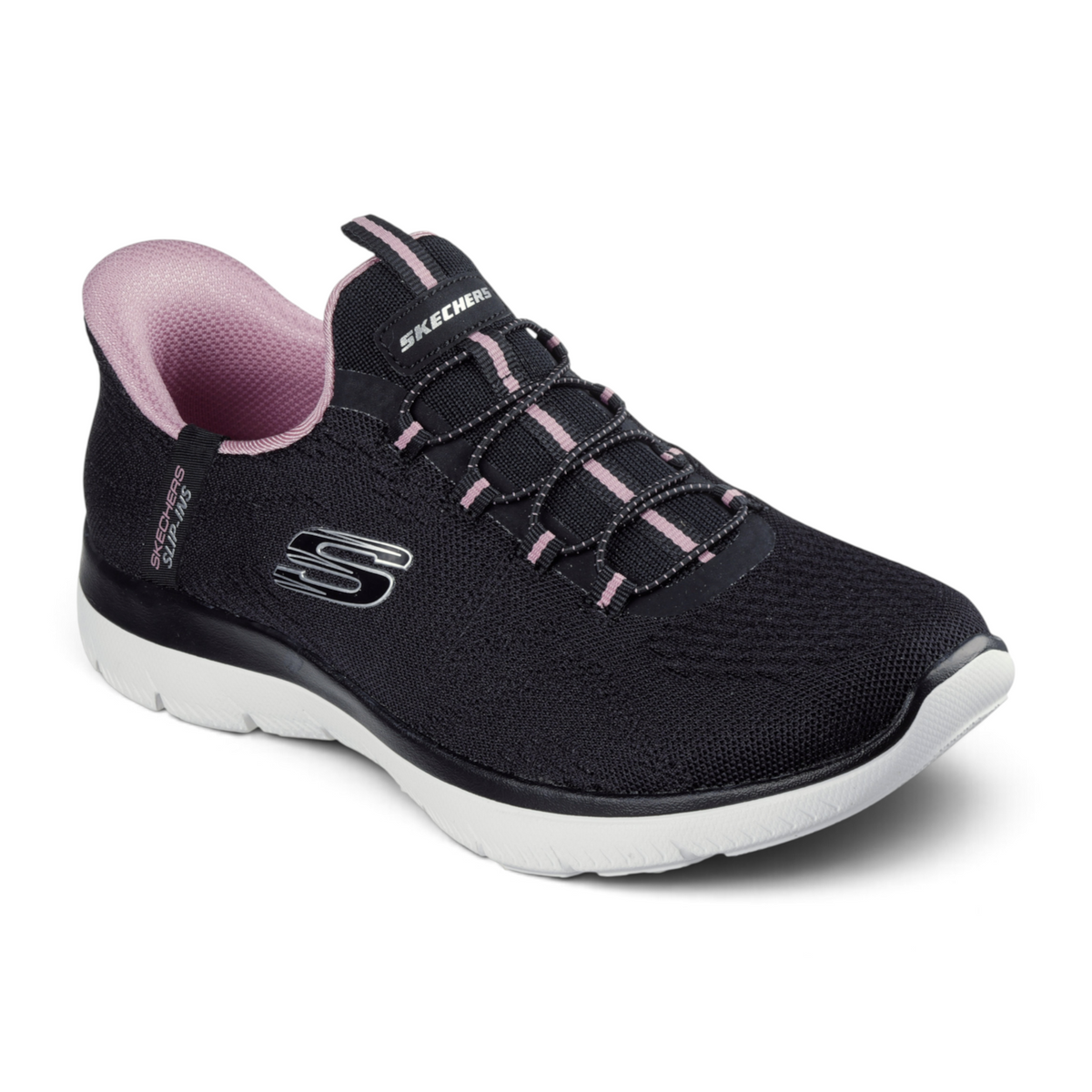 FRG SUMMITS DREAM CHASER black slip-on sneaker with pink interior lining and white cushioned sole