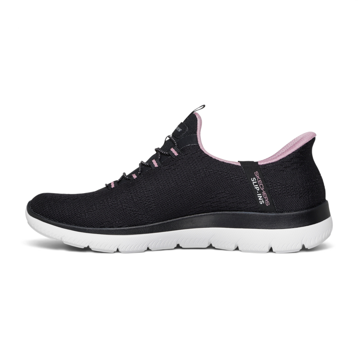 FRG SUMMITS DREAM CHASER black slip-on sneaker with pink accents and white cushioned sole