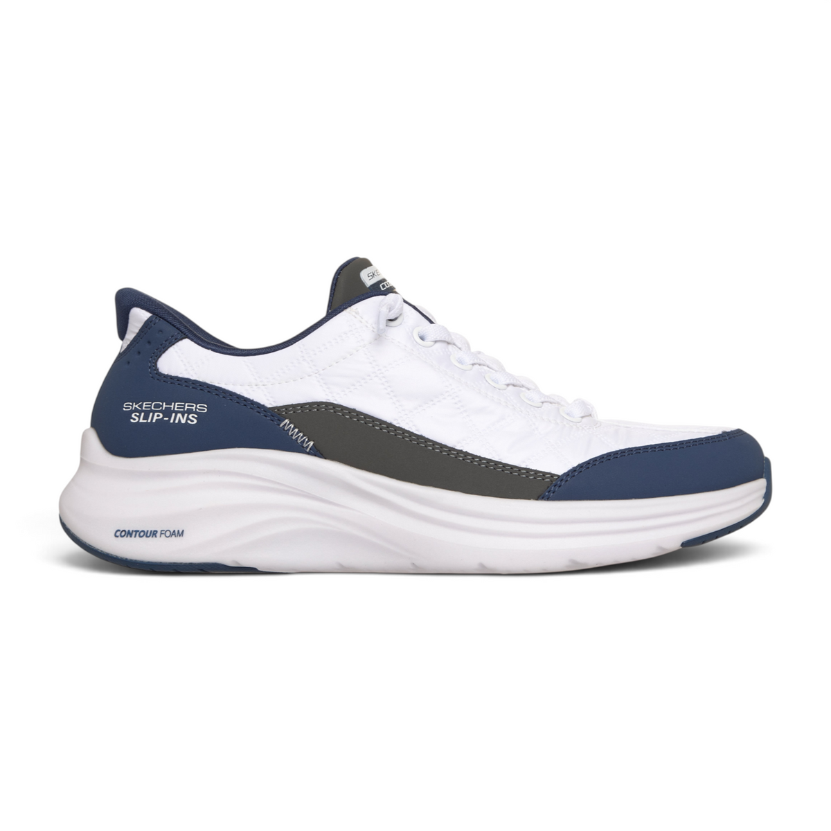 FRG Skechers Sports Cozy Fit Slip-Ins sneakers in white and navy with cushioned contour foam sole