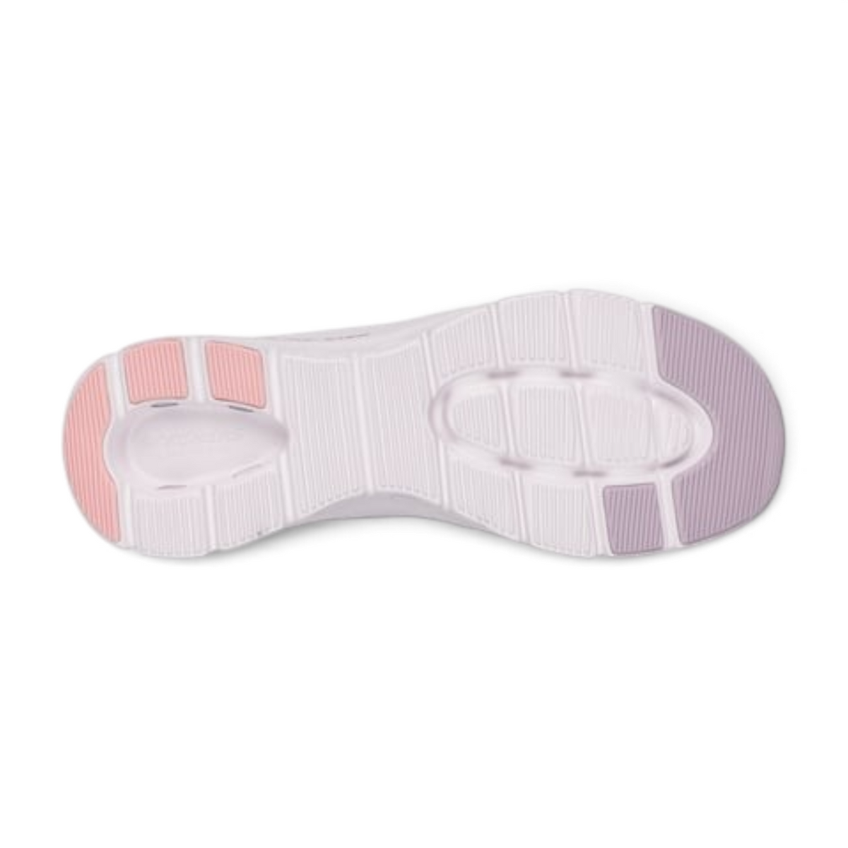 FRG GLIDE-STEP PRO sneaker outsole in white with pink and lavender traction pads for enhanced grip