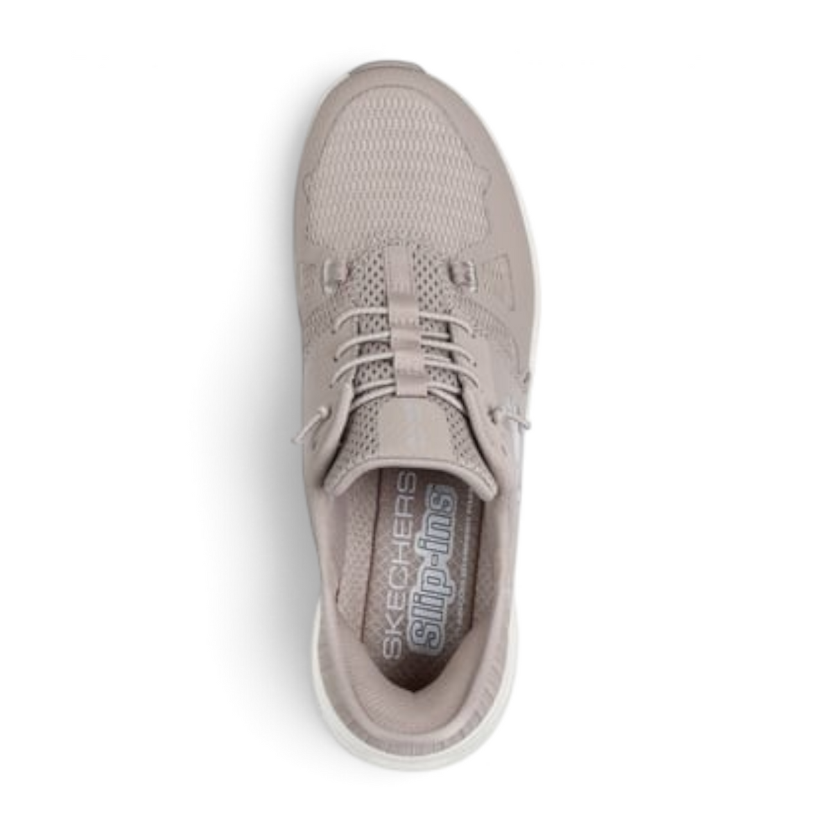 FRG GLIDE-STEP PRO taupe mesh slip-in sneaker with bungee laces and cushioned insole, top view