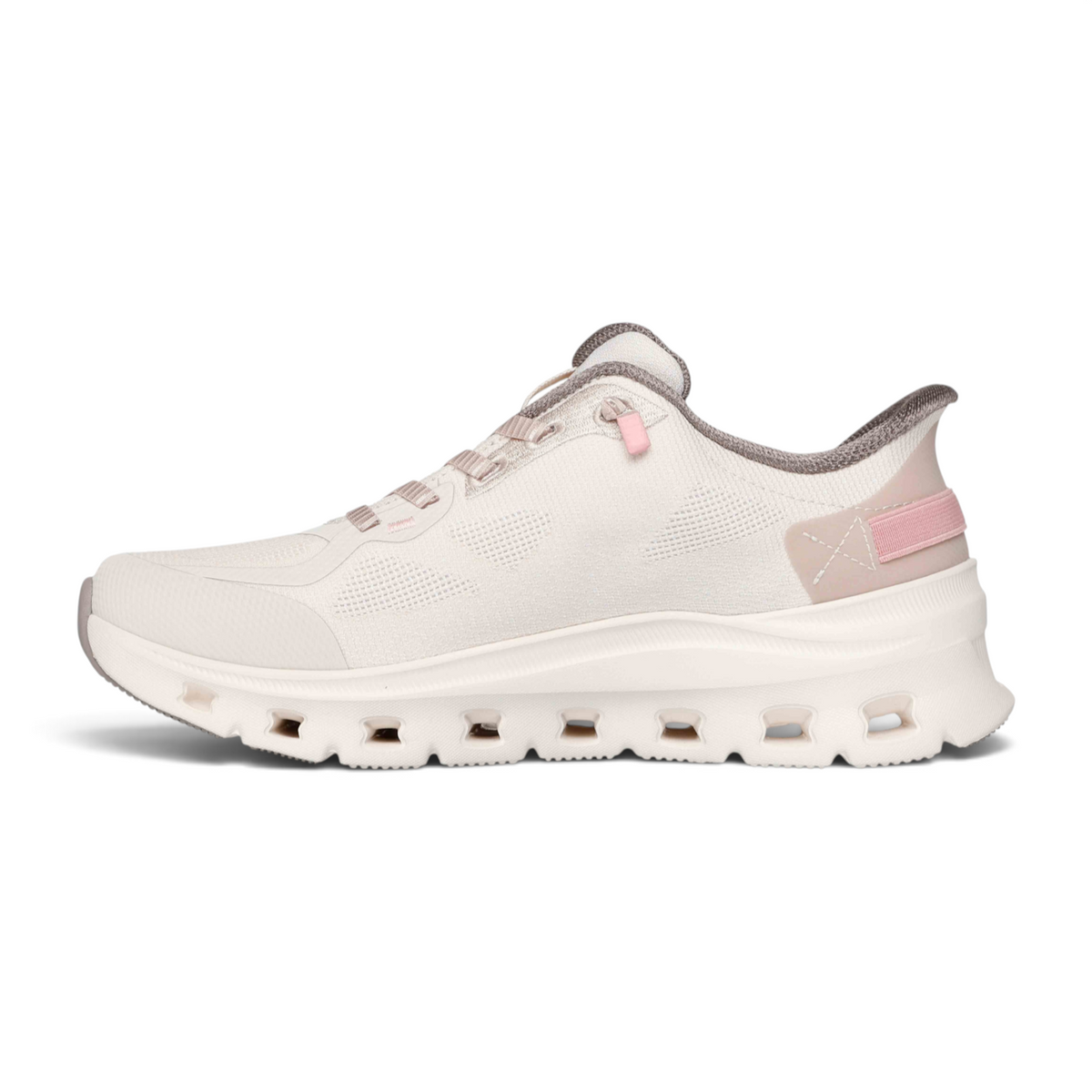 FRG GLIDE-STEP PRO PURE MOTION lightweight beige athletic sneaker with cushioned sole and pink accents