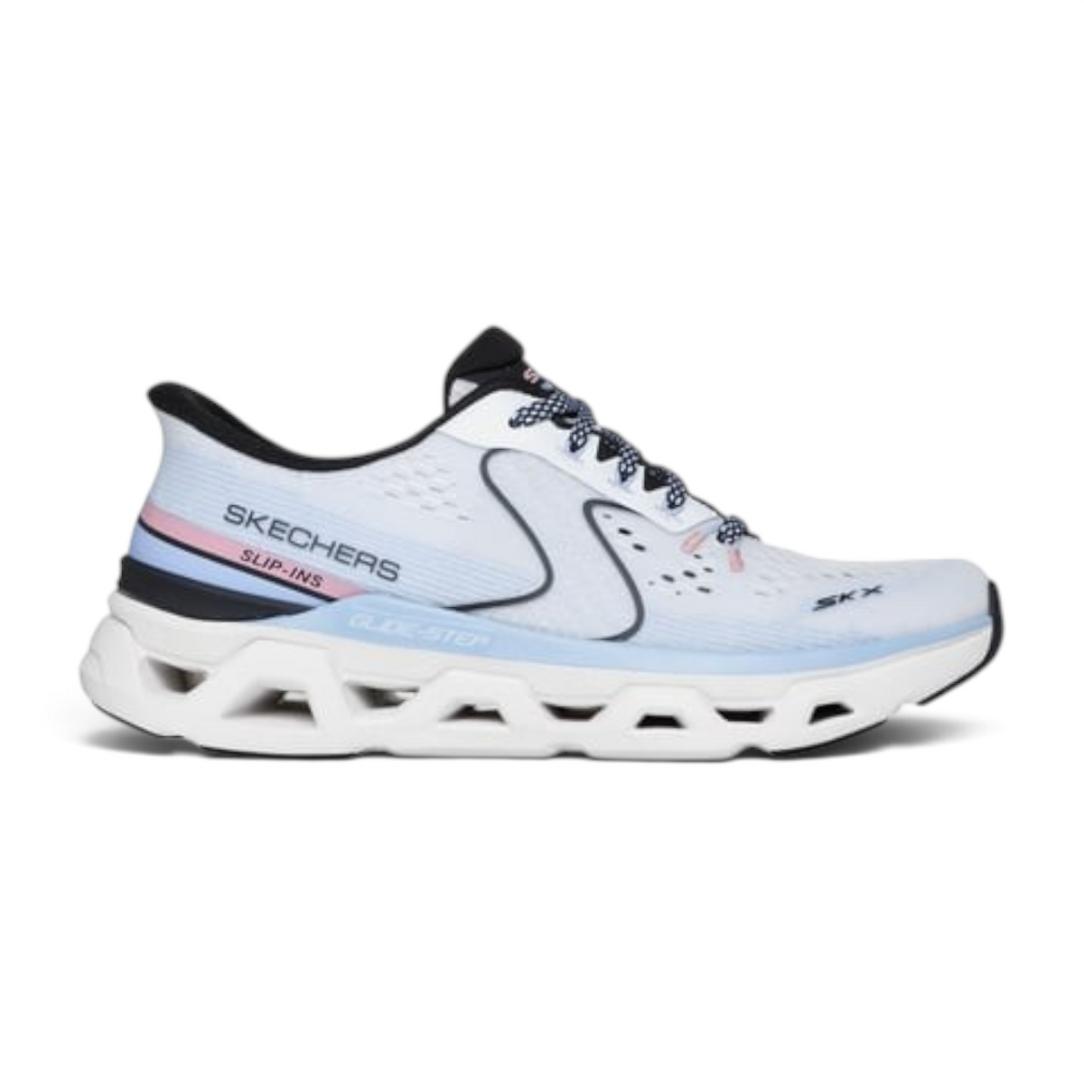 FRG Skechers Glide-Step Altus Adrenaline Rush white slip-in athletic sneaker with pink and blue accents
