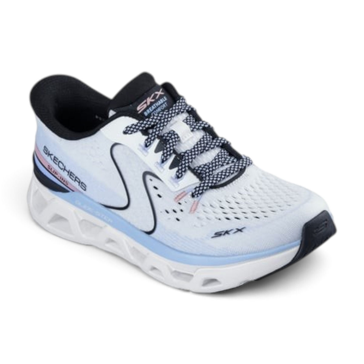 FRG Skechers Glide-Step Altus Adrenaline Rush white athletic sneaker with blue accents and breathable mesh upper