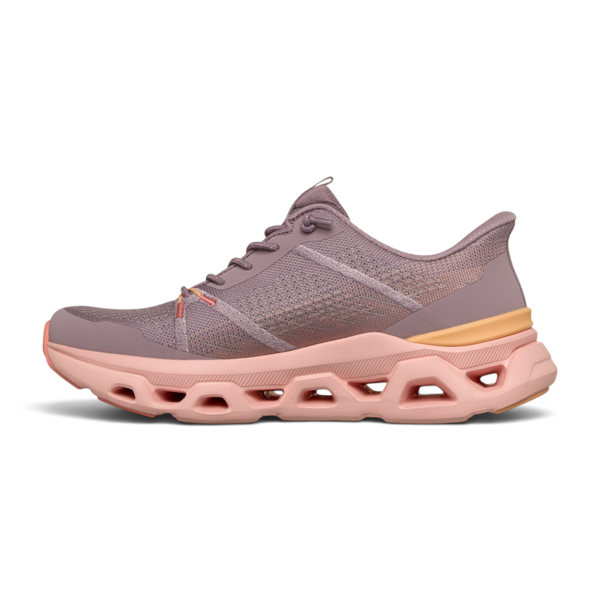 FRG GLIDE-STEP ALTUS FAST LANE sneaker in mauve mesh with a chunky pink cushioned sole and side profile view