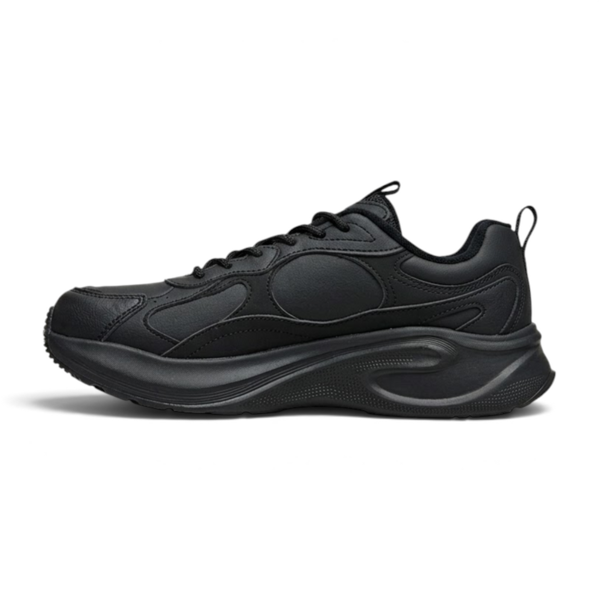 FRG ANTA Shadow chunky casual sneakers in black synthetic leather with a cushioned midsole and rubber outsole.