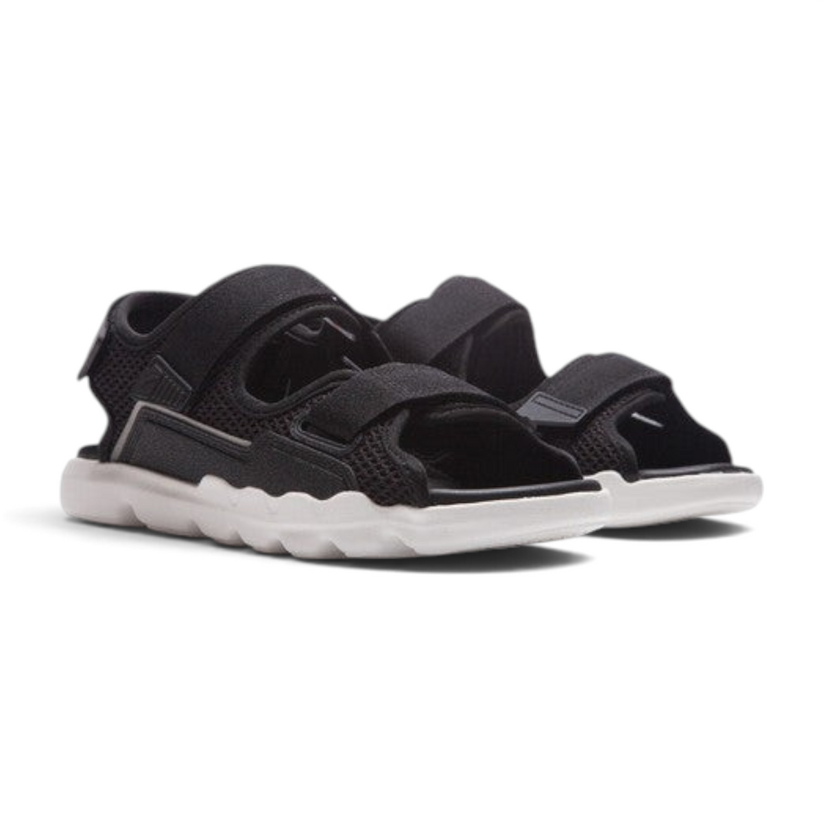 FRG ANTA women's black sandals with breathable mesh, synthetic leather straps, and a cushioned white sole.