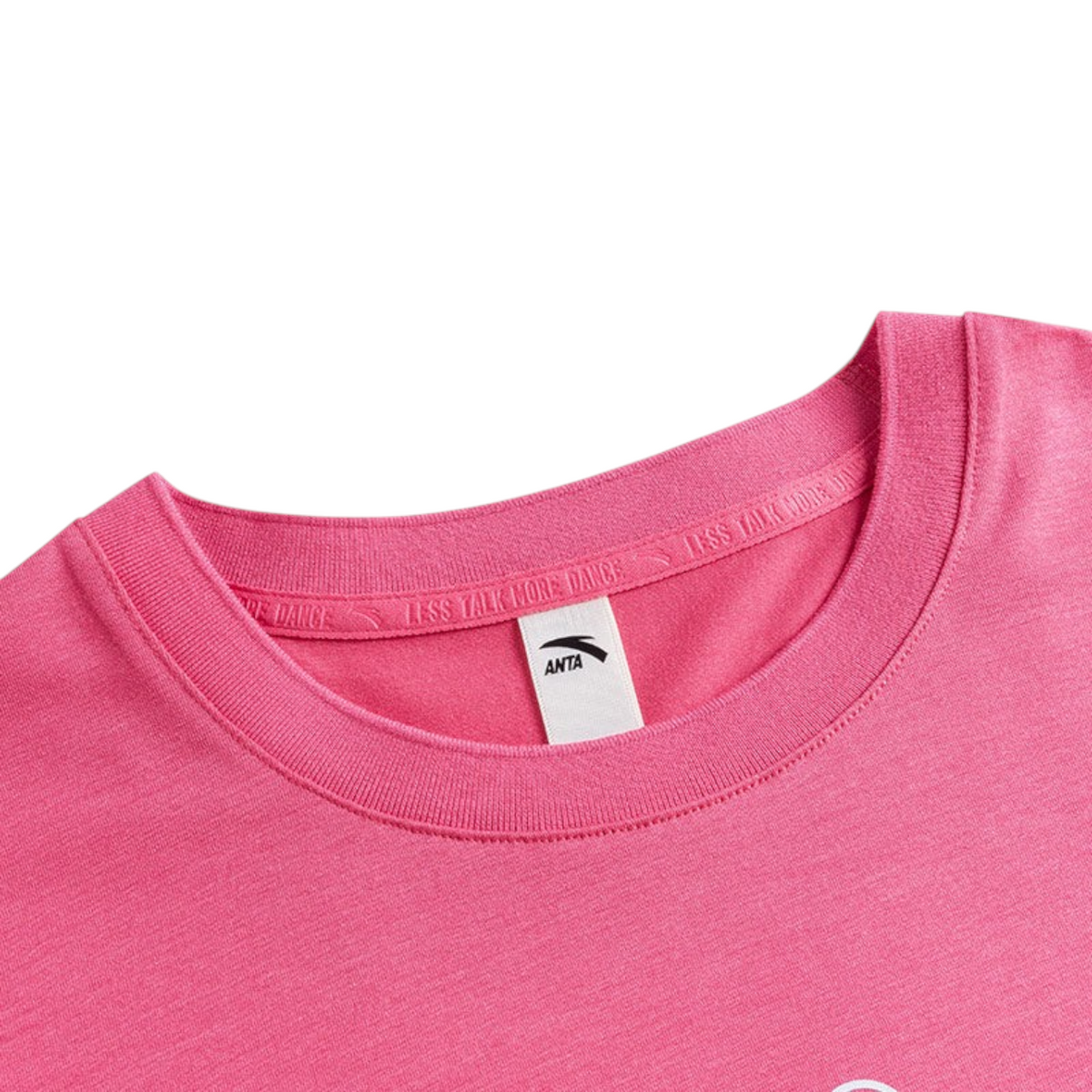 FRG ANTA Sorona red cross training t-shirt featuring a crew neck with interior Less Talk More Dance branding detail.