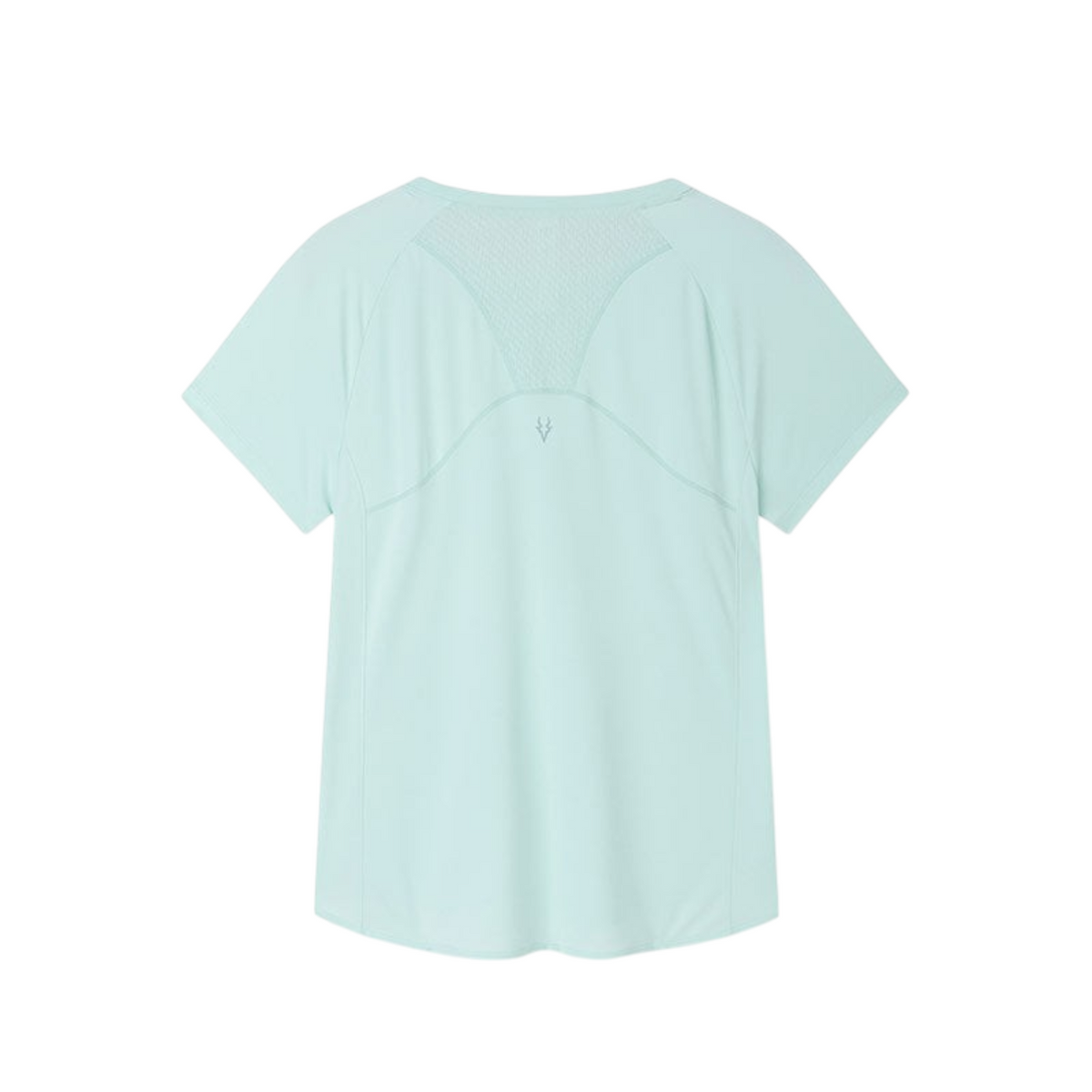 Back view of FRG ANTA light green sweat-resistant running t-shirt with mesh panel and UV protection