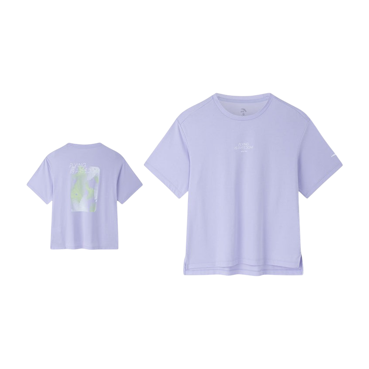 FRG ANTA A-Antiseptic EcoCozy purple short sleeve t-shirt with front and back graphic print views