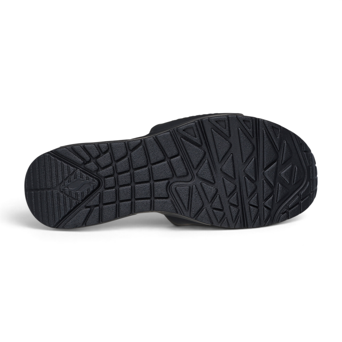 FRG UNO STAND TOGETHER black slide sandal featuring a textured rubber outsole with geometric grip patterns